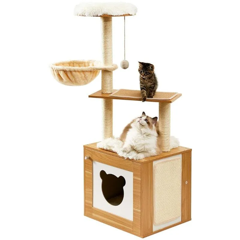 Wood Kitty Condo Climbing Furniture with Scratching Post