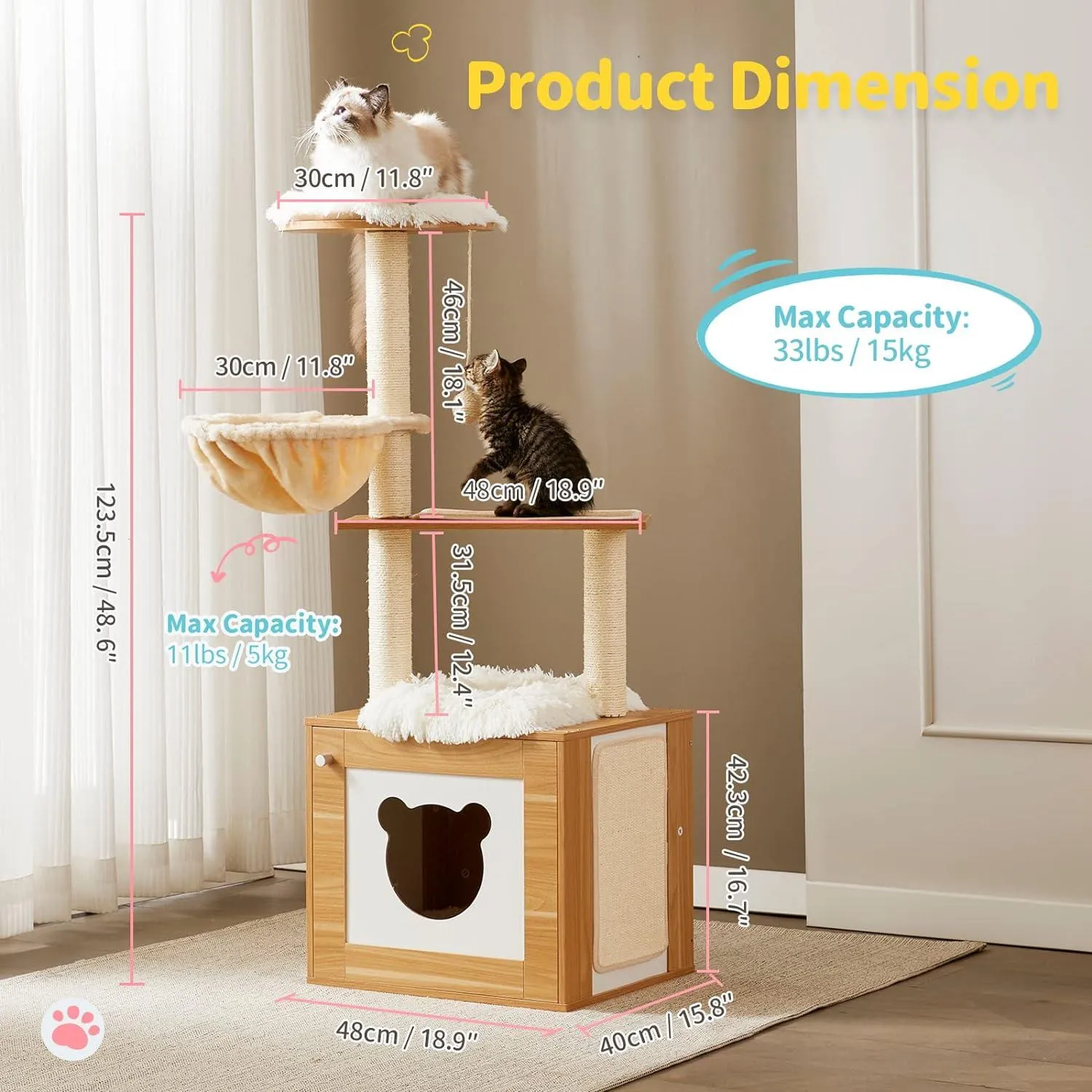 Wood Kitty Condo Climbing Furniture with Scratching Post