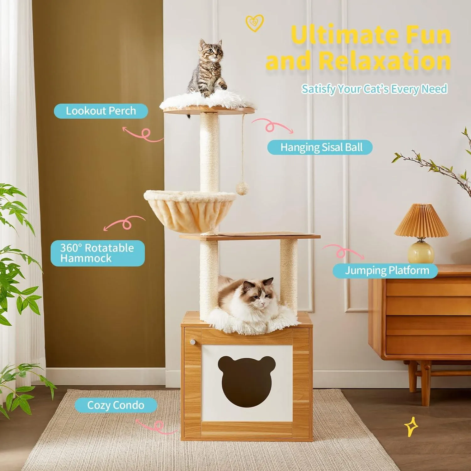 Wood Kitty Condo Climbing Furniture with Scratching Post