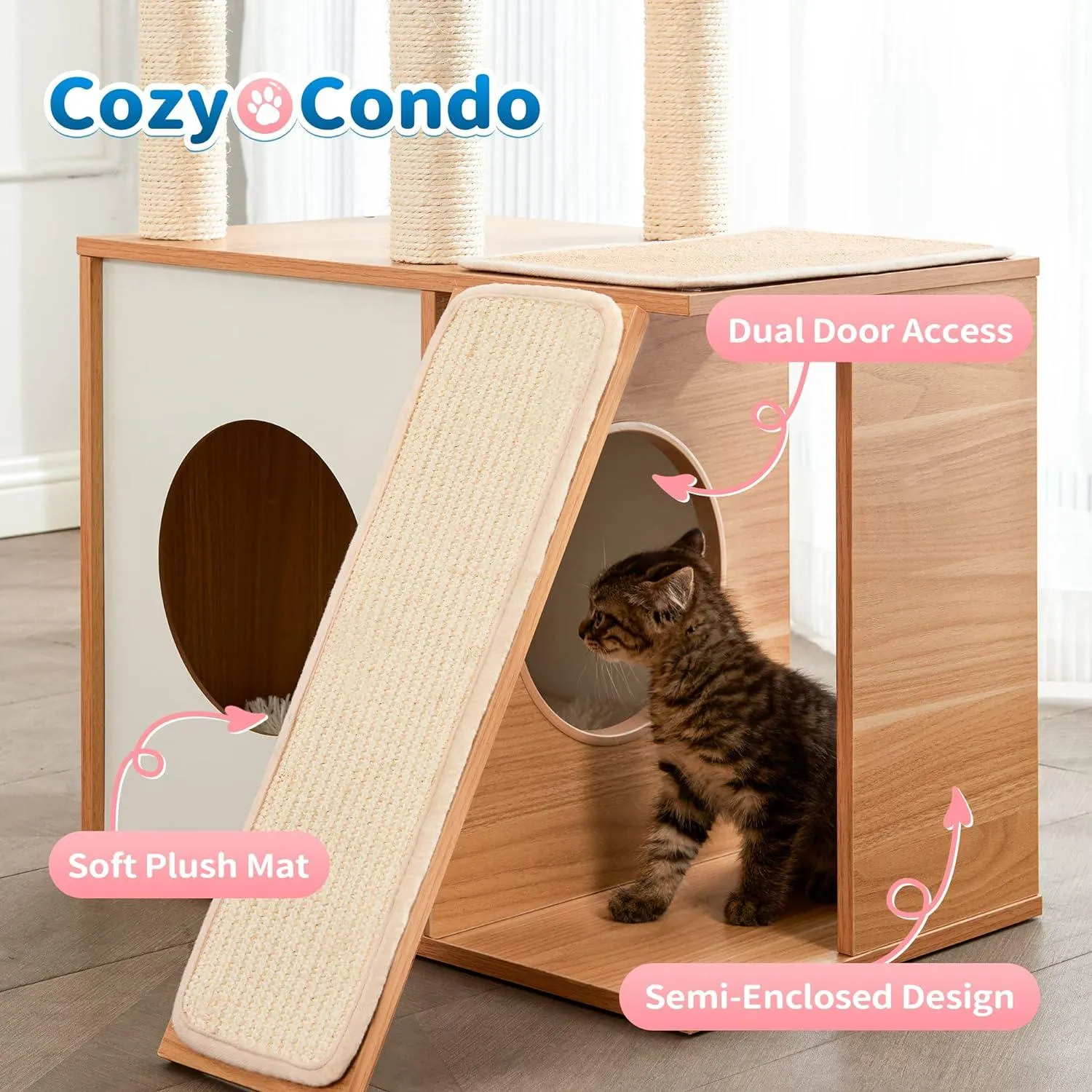 Wood Kitty Condo Climbing Furniture with Scratching Post