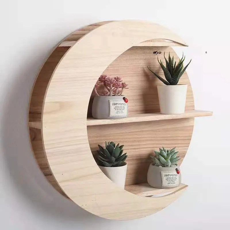 Wooden Moon Wall Shelf - Wall-Mounted Storage